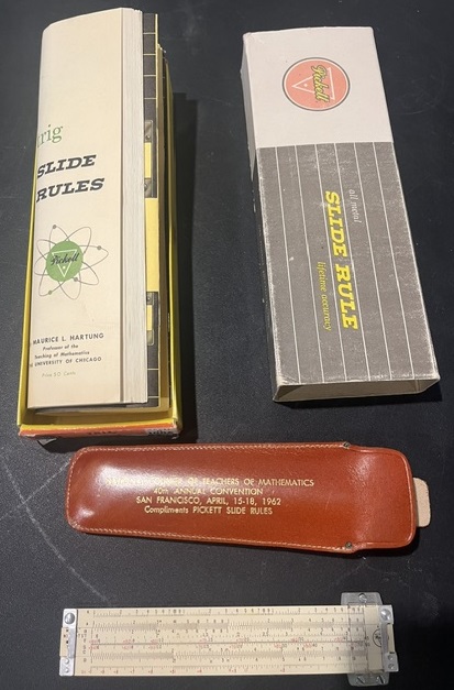 Pickett N1006-T trig slide rule with case and manual