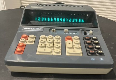 Unicom 1620R desktop calculator with 16-digit VFD lit