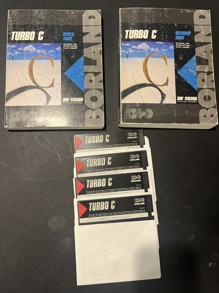 Borland Turbo C 1.0 boxes and floppy disks